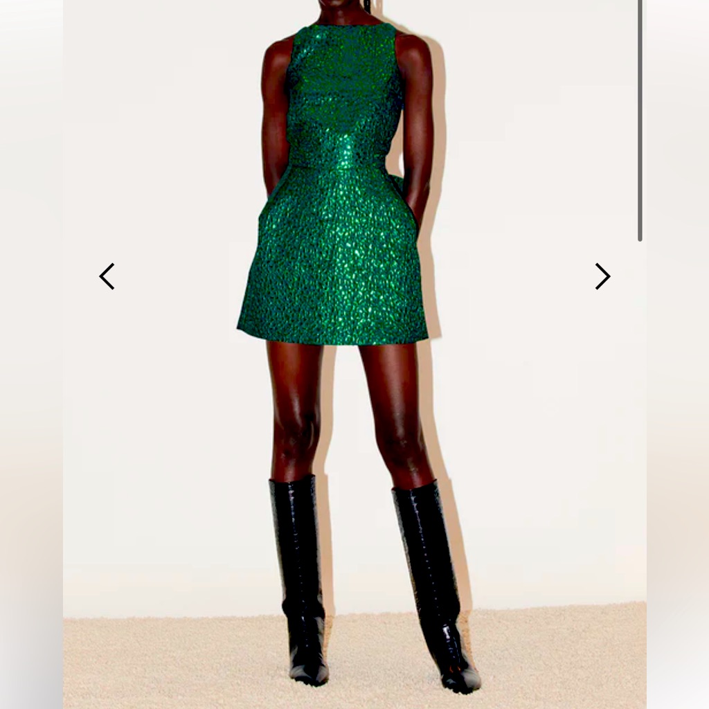 Nwt Saylor Asher Mini Cocktail Dress, Emerald Jacquard With Open Back | Small
